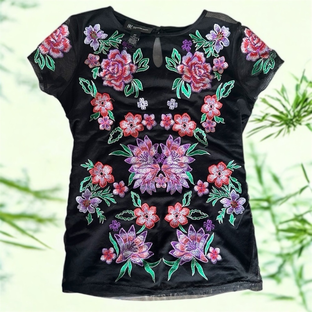 I.n.c. International Concepts Women Embroidered Mesh Top Colorful Size PP